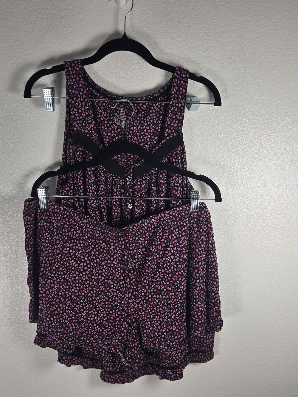 George Women's Size XL Black Sleep Tank & Shorts Set with Heart Print